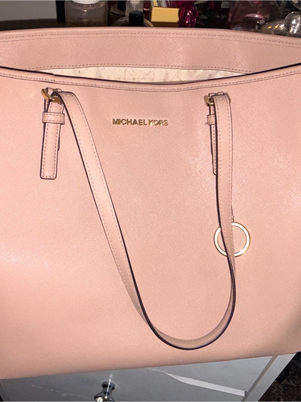 Michael Kors Blush Pink Leather Tote with Gold Accents